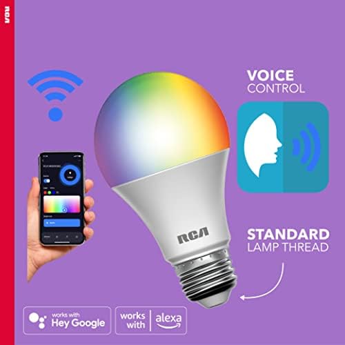 Lâmpadas inteligentes RCA, 4-PK | Lâmpada LED de Wi -Fi | Lâmpada de alteração de cor | Multicolor 800 LUMENS