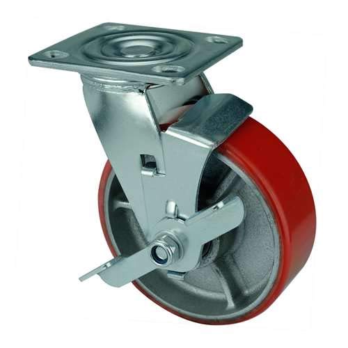 VXB Brand Roda de rodízio de 5 polegadas 838 libras giratória e freio central Ferro fundido e poliuretano
