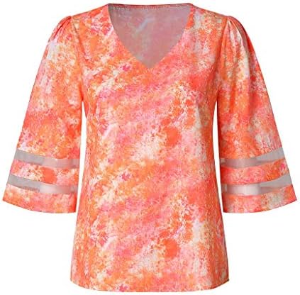 Momfei Mulher Basic V pescoço de manga curta camisetas de verão tops casuais túnices túnicos de túnica casual camiseta de camiseta laranja laranja