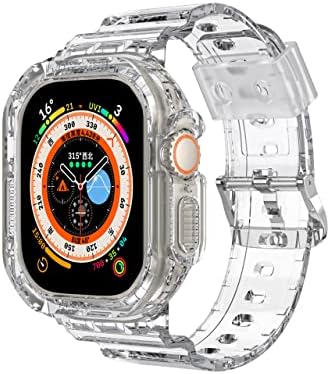 Caso de banda clara do Bneguv Sport para Apple Watch Series 8 49mm Ultra Transparent Armour Silicone Tamp