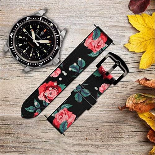 CA0580 Padrão floral Rose Black Leather & Silicone Smart Watch Band Strap for Wristwatch Smartwatch Smart Watch