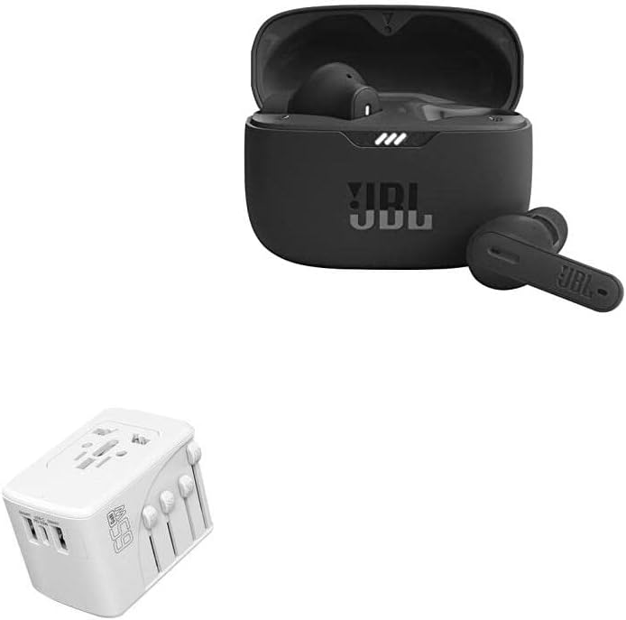 Charger de ondas de caixa compatível com JBL Tune 230NC TWS - Carregador Internacional de Muralha PD, 3 Adaptador de cobrança internacional USB e conversor para JBL Tune 230NC TWS - Winter White