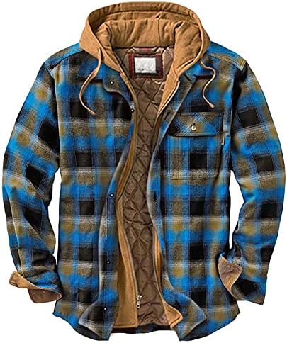 Oioloyjm 2023 Jaqueta de inverno para homens moda com calças de camisa xadrez de ladeiras acolchoadas Adicionar veludo, mantenha o casaco quente.
