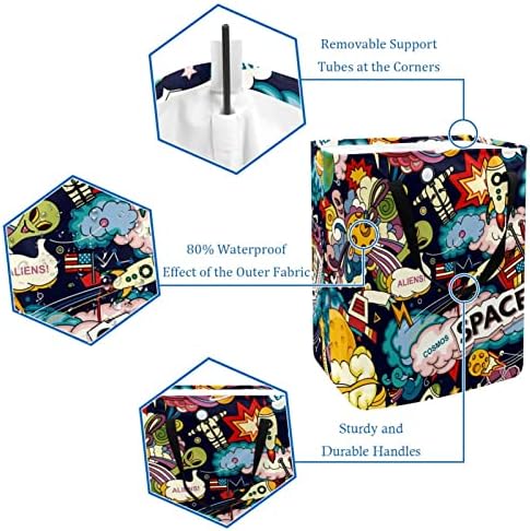 Espaço de desenho animado Padrão colorido estampestável cesto de roupa dobra, cestas de lavanderia à prova