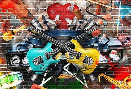 Yeele 10x8ft graffiti guitarra pano de fundo dos anos 80s 90 Rock estilo Rock Brick Photography