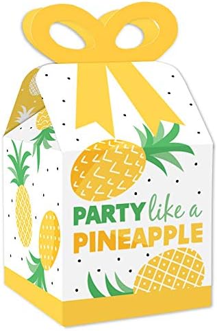 Big Dot of Happiness Tropical Pineapple - Square Favor Gift Boxes - Summer Party Box Boxes -