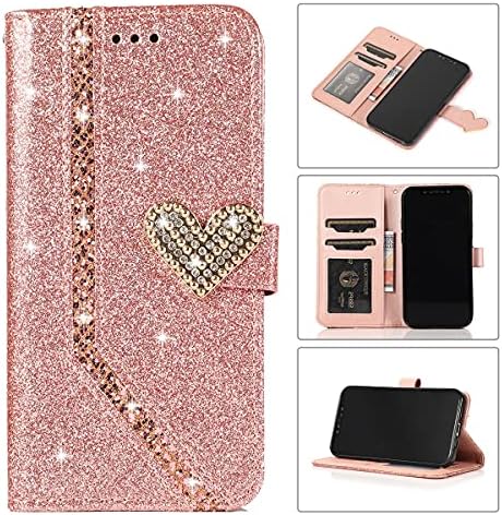 Caixa da carteira XYX para iPhone 12 Pro, Bling Glitter Love Diamond Buckle PU Couro de couro
