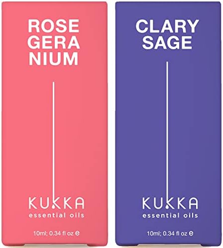 Óleo de gerânio de rosa para óleo de pele e sálvia para o conjunto de pele - da natureza terapêutica Óleos essenciais - 2x0,34 fl oz - kukka