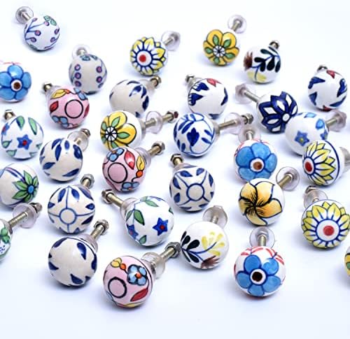 Botões de armário de cerâmica floral multicolor- botões de cômoda de 10 puxadores de gavetas florais- botões