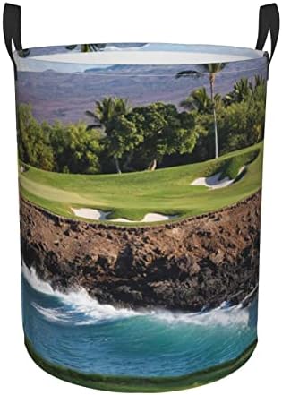 Hawaii Beach Golf Course de lavanderia redonda para lavanderia cesto com alça para o quarto de lavar o banheiro