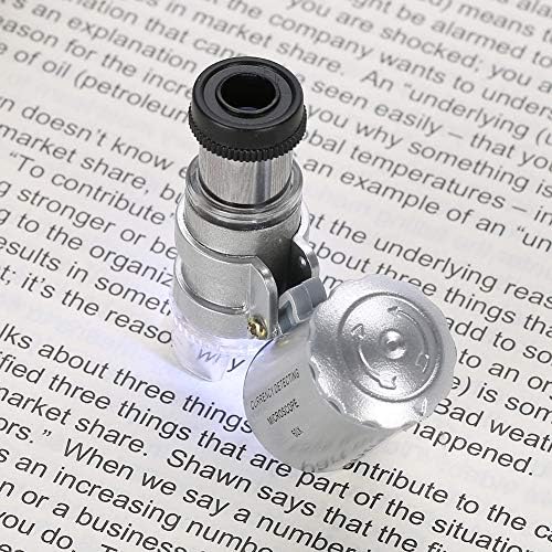 Mini 60x Microscópio LED, Microscópio de bolso Microscópio Detector de moeda UV UV, para um límpulo ajustável para joalheria