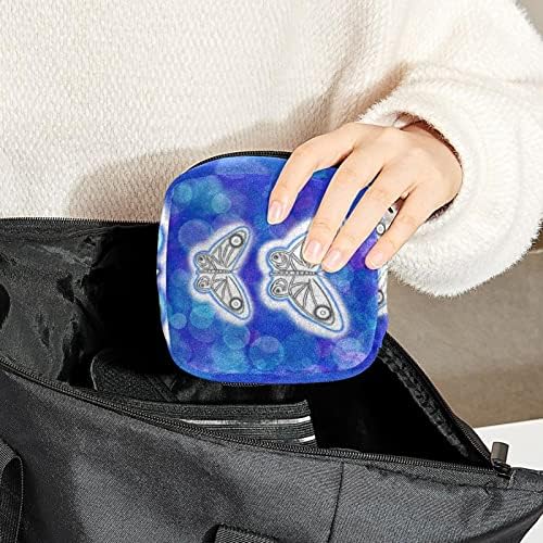 Bolsa de armazenamento de guardanapo sanitário, bolsas de zíper menstrual reutilizável portátil, bolsa de armazenamento de tampões para mulheres meninas, borboleta roxa azul japonesa