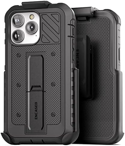 Caixa de telefone Pro iPhone 14 com coldre de clipe de cinto - Tampa de proteção corporal completa com suporte e protetor de tela embutido