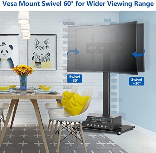 TV de piso com suporte giratório para 32-70 polegadas LCD LED TELAS PLAS TVS CURNADAS TVs até 110 libras, suporte de TV ajustável em altura com gerenciamento de cabos, TV alto para economizar espaço em preto, vesa 400x400 mm