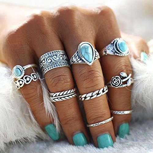 Mulheres tocam moda de moda prata pedra boêmia empilhamento rings correspondentes 10pcs anéis de dedos da junta vintage para mulheres jóias