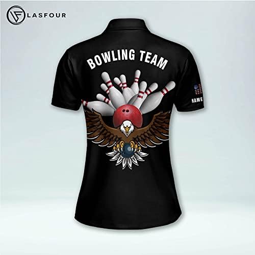 Lasfour Personalizou American Bandle American Bowling Shirts for Women, camisas polo personalizadas da equipe de boliche rápido para mulheres