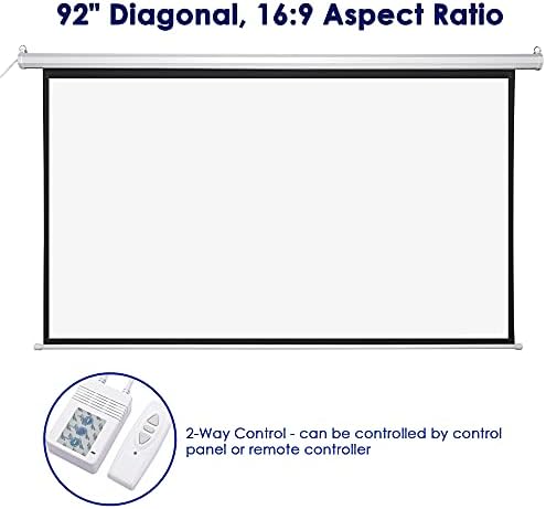 Projector elétrico Tela branca 92 Diagonal 16: 9 Razão 80x45 pol. Visualizar área automática RC Caixa de aço montada no teto para casa