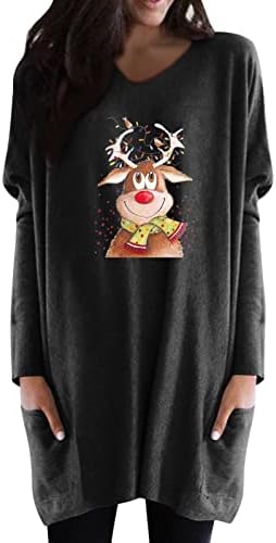 Camisas de Natal de Beuu para Mulheres Casual Crepinho Pescoço de veado de veado Camisetas de manga longa
