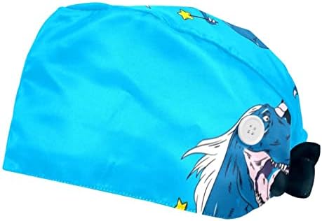 2 pacotes unsicorn dinosaur blue ajustável boné com fita de suor de botão para enfermeiras chapéu de rabo de cavalo