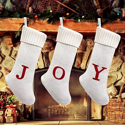 Kazolen 3pcs Cable malha meias de natal, alegria de carta de natal, 46 cm de meias de Natal de 46