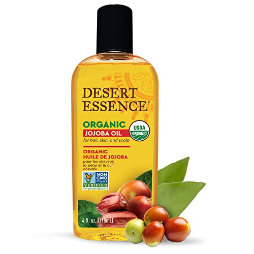 Desert Essence Jojoba Oil - 4 fl once - hidratante para rosto, pele, cabelo - limpeza poros entupidos - pode evitar escavadeiras no couro cabeludo - combate infecções de pele - USDA - Adequado para a pele sensível