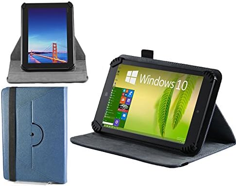 Capa de capa de couro falsa azul da Navitech com 360 suporte de rotação compatível com o tablet Samsung Galaxy Tab 4 de 7 polegadas