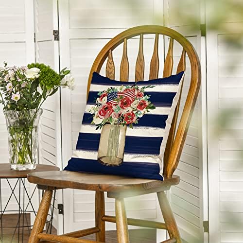 Avoin Colorlife Patriótico 4 de julho Flores Tapa de travesseiro, travesseiros de 18 x 18 polegadas Patrióticas
