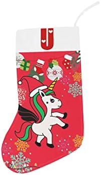 Monogram Santa Unicorn Christmas Stocking com letra u e coração 18 polegadas grandes vermelhas
