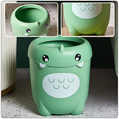 Lixo curto de dinossauro curado pode ser adorável banheiro de cesto de cesto de desenho animado design de lixo de lixo para banheiro quarto de cozinha em casa escritório verde claro