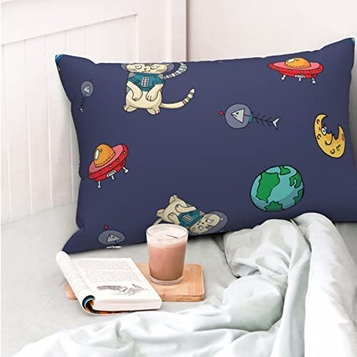 Travesseiro de cama com zíper com zíper-espaço-kitty-gat-ufo travesseiro macio tampa 20x30 polegadas