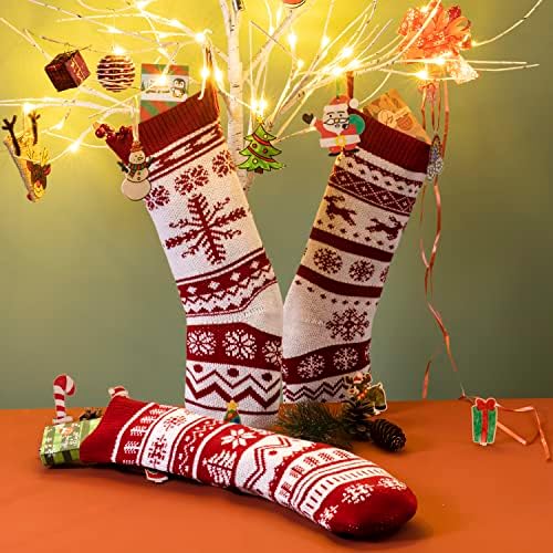 Joyin 3 pacote de 18 meias de natal de malha, grandes meias de natal de fios rústicos para decorações