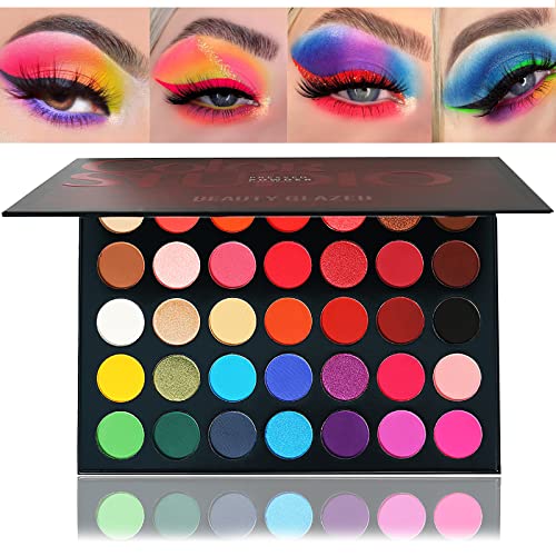 Myuango Eyeshadow Palette, palete de maquiagem profissional, 35 cores brilhantes e fosco, jantar pigmentado
