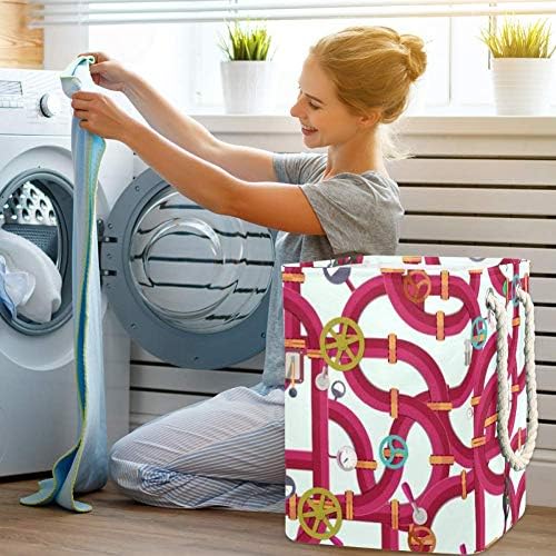 DJROW Tester para o padrão de oleoduto de água do quarto lixo de roupa dobrável alto com alças roupas dobráveis ​​e cestas de armazenamento de brinquedos