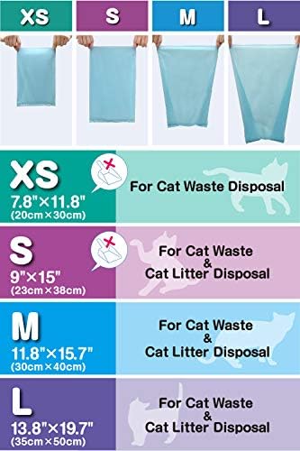 Sacos de resíduos de gatos de odor incrível - Bos - Durável e sem perfume [Tamanho: XS, cor: azul claro] pequeno
