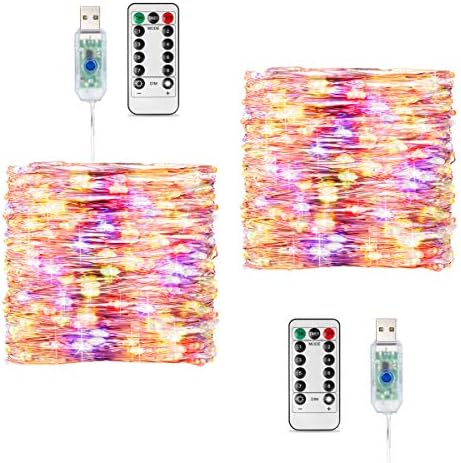 Luzes de fadas USB LED, quarto de fada de 66 pés de cor, 200 LEDs Luzes de fadas de controle remoto com 8 Modos