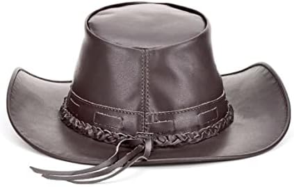 Chapéu de cowboy Black Leather Fisher Outback Western Crushable para homens e mulheres
