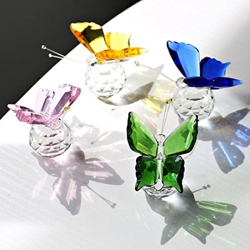 Qfkris glass Butterfly estatueta com bola de cristal para decoração em casa