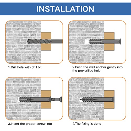 Tkiaea Drywall âncoras e parafusos kit de 300pcs, 150 âncoras de parede, 150 parafusos de drywall, incluindo