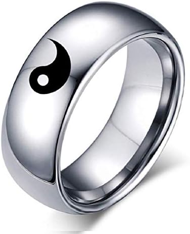 Aço inoxidável Black Silver Combating Yin Yang Tai Chi Ring Band for Men Mulheres/Melhores Amigos/Namorada/Namorado