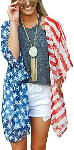 Dddsol Women's American Flag Kimono Cover Up Beachwear Cardigan Blusa de camisa tops soltos