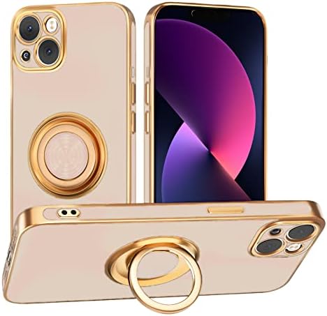 TKSAFY para iPhone 13 Case com Kickstand, Slim Fit Magnetic Magnetic 360 ° Porta de anel para mulheres meninos meninos, anti-arranhões à prova de choque com câmeras completas Protection tpu macio capa de luxo para iPhone 13, branco