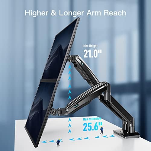 Huanuo Monitor duplo Stand por 13 a 35 polegadas, Montagem de monitor duplo premium com USB, altura ajustável Stands ajustáveis ​​sob apoio de pé da mesa