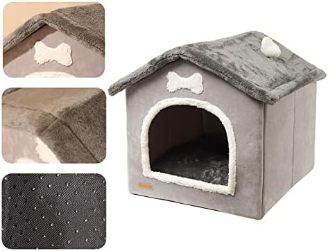 Casa de cachorro fofo genérico com capa de almofada lavável removível Puppy canil anti deslize Bottom Ninho quente Cama semi -gato fechada para gatos internos, xl