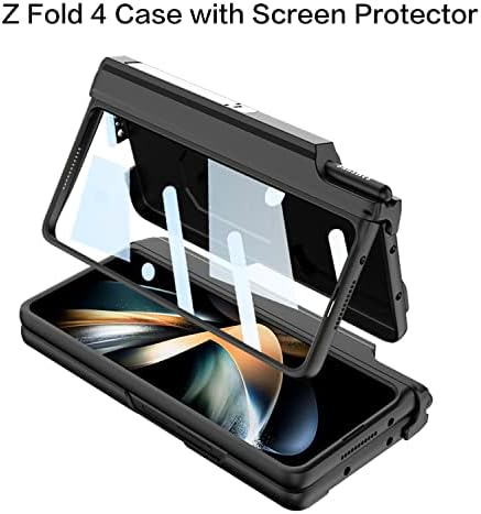 Design TDTOK para Galaxy Z Fold 4 Case com protetor de tela Ring Kickstand, Caso de serviço pesado de grau militar para Samsung Galaxy Z Fold 4 com Protetor de câmera deslizante Proteção de dobradiça magnética