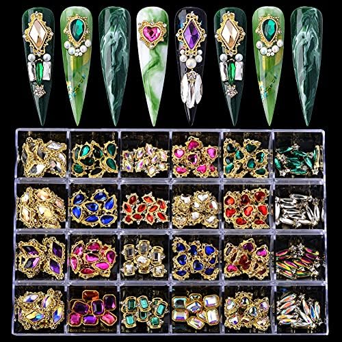 Kit de decoração de strass na arte da unha, 240pcs unhas cristal de diamante encantamentos de unhas de unhas multi -formas de luxo strass de vidro de metal gem