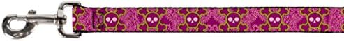 Coleira de fivela para baixo - crânios fofos com Paisley roxo/rosa/verde - 6 pés de comprimento