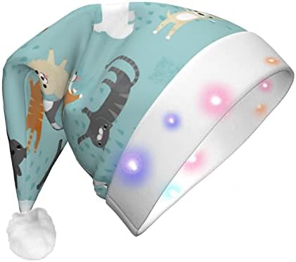 Chovendo gatos e cães chapéu decorativo de natal com luz LED, pelúcia adulta, chapéu luminoso de festa