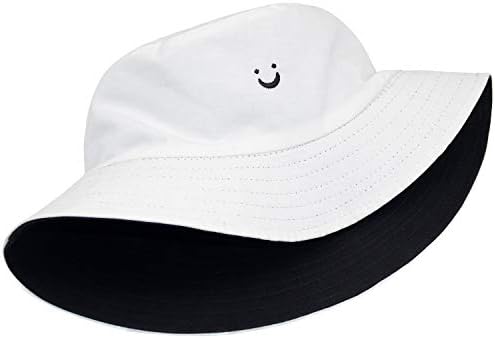 Capéu de balde unissex algodão sorriso de bordado reversível chapéu de viagem bucket praia