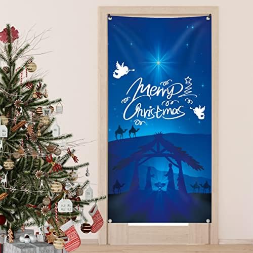 Capa da porta do celeiro da natividade, nascimento de Jesus Christmas Door Decorations Banco de Banco de fundo Cenário Religioso Cenário de Manguar