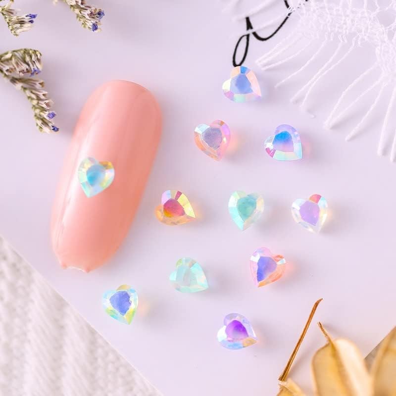 50pcs/pacote pequeno Peach Heart Love Mini cor com diamante AB Diamond Rainbow Nail Art Manicure Acessórios DIY -
